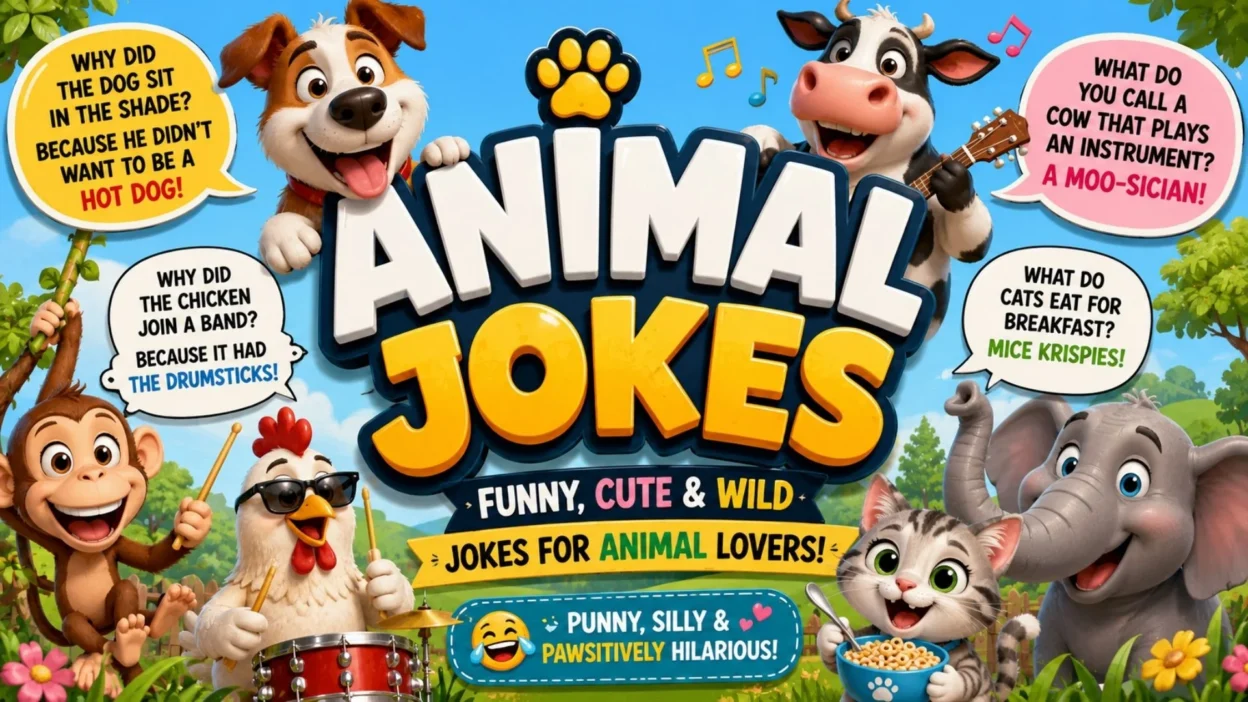 Animal jokes with funny, cute and wild cartoon animals for animal lovers