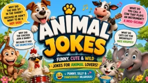 Animal jokes with funny, cute and wild cartoon animals for animal lovers