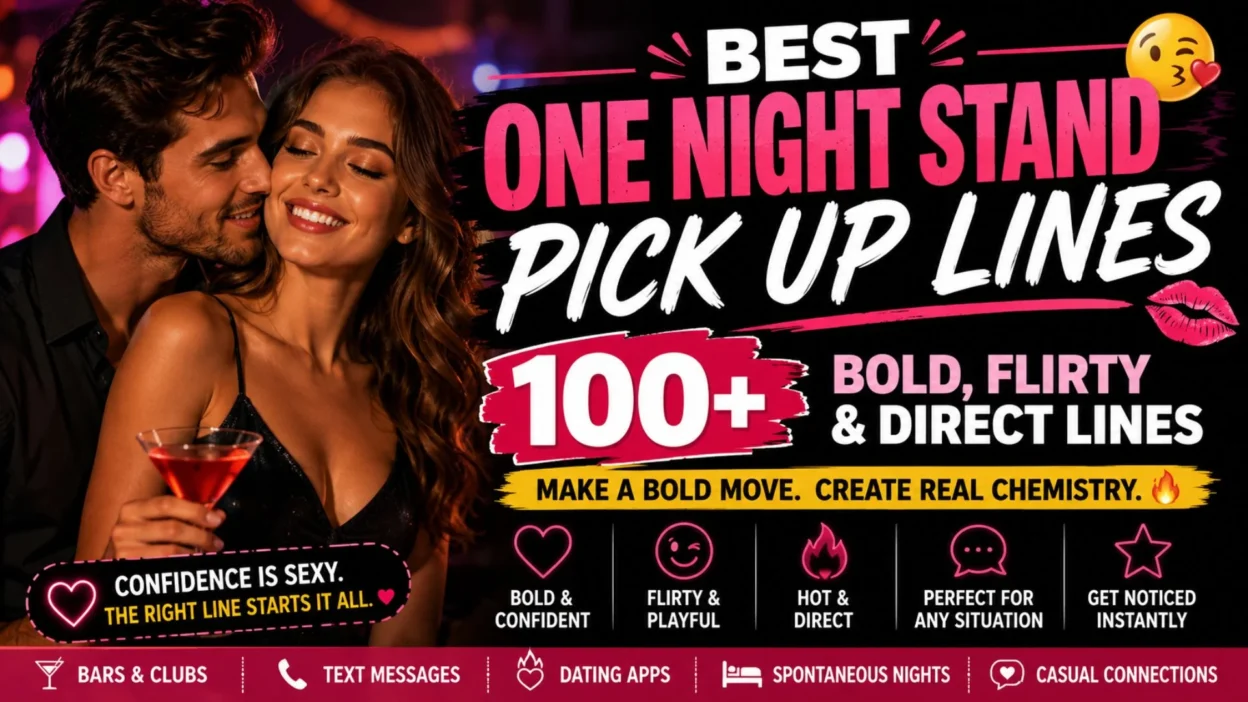 Best one night stand pick up lines with bold, flirty couple and nightlife theme