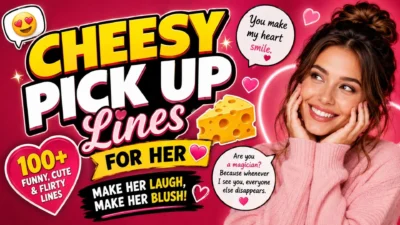 Cheesy pick up lines for her with funny, cute and flirty romantic speech bubbles and cheese