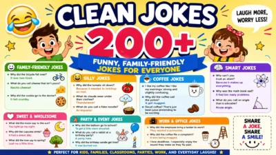 200+ clean jokes with funny, family-friendly humor for kids, adults, school, work, and parties