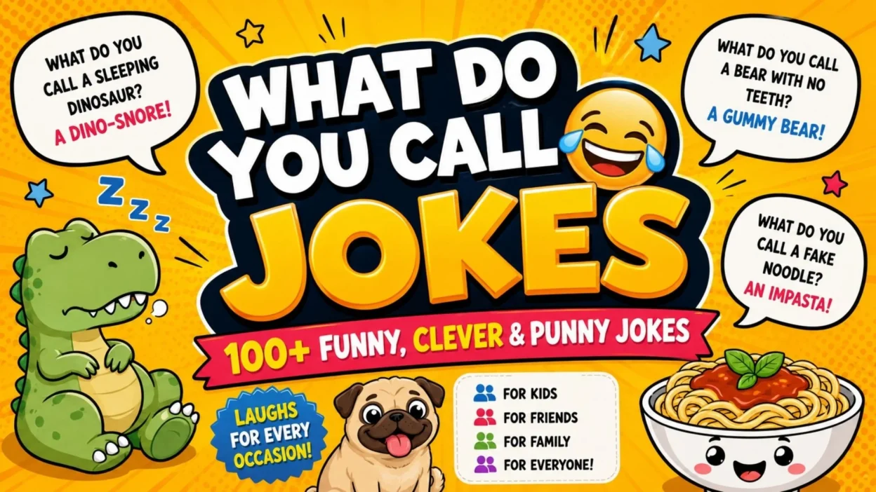 What do you call jokes with funny dinosaur, pug, noodle, and pun-filled speech bubbles
