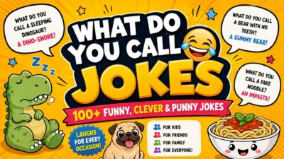 What do you call jokes with funny dinosaur, pug, noodle, and pun-filled speech bubbles
