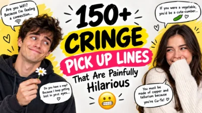 150+ cringe pick up lines that are painfully hilarious, with an awkward flirting scene and funny speech bubbles