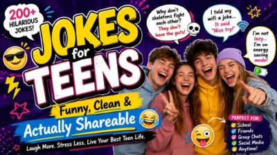 Jokes for teens featuring funny, clean and shareable humor for school, friends, group chats, and social media